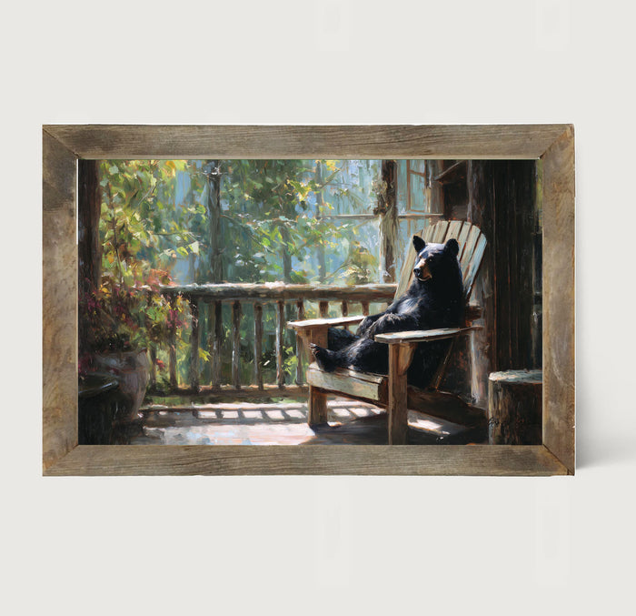 Bear Relaxing on Porch - Framed Art