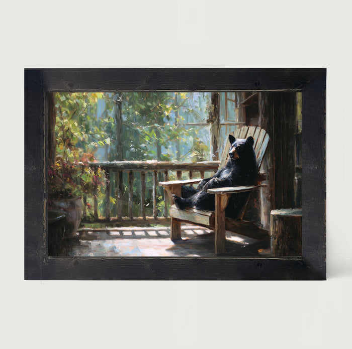 Bear Relaxing on Porch - Framed Art