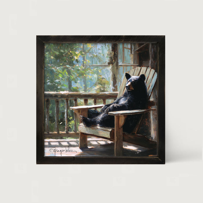 Bear Relaxing on Porch - Framed Art