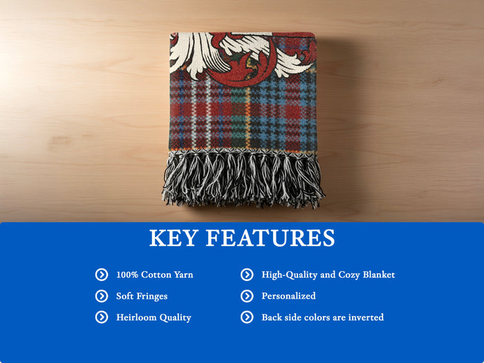 Features of the Blackhall Scottish woven blanket in 100% premium cotton yarn
