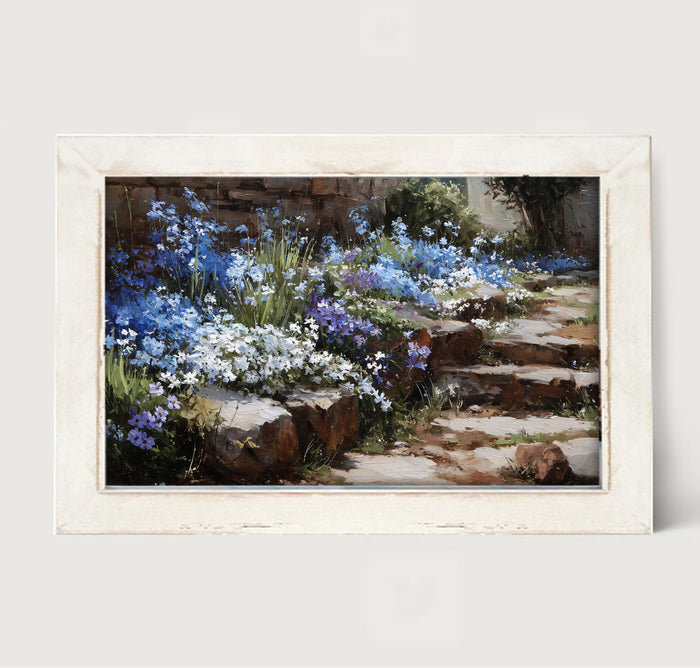 Blue Flowers along Pathway