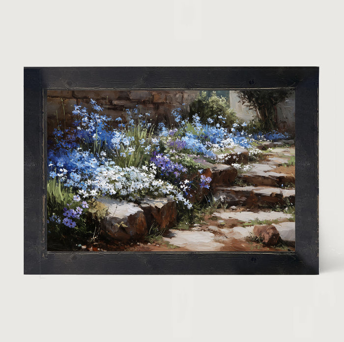 Blue Flowers along Pathway