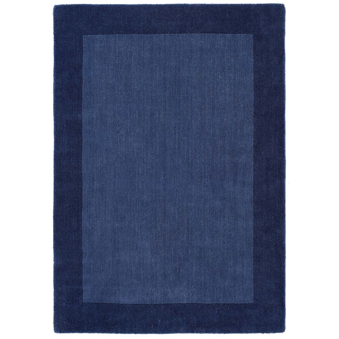 Borders Navy Blue 100% wool rug with a two-tone border design.