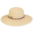 Colorful braided floppy sun hat with a 4-inch brim from Sun N Sand, offering SPF 50+ sun protection and stylish summer fashion.