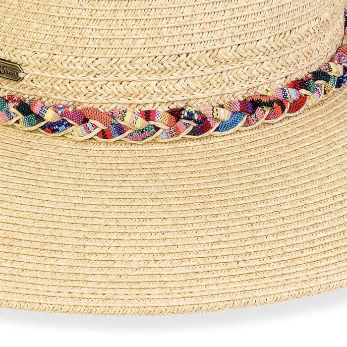 Colorful braided floppy hat with a 4-inch brim from Sun N Sand, featuring SPF 50+ sun protection for outdoor sun safety.