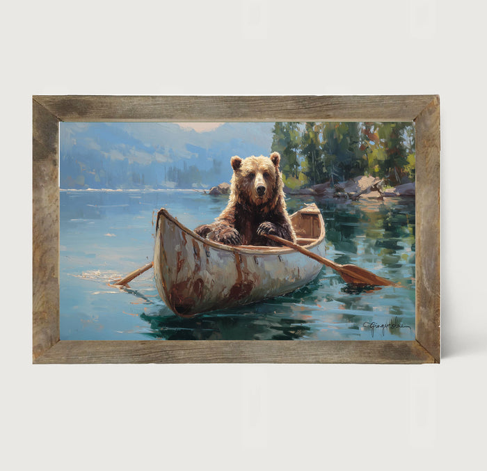 Brown Bear Rowing a Canoe