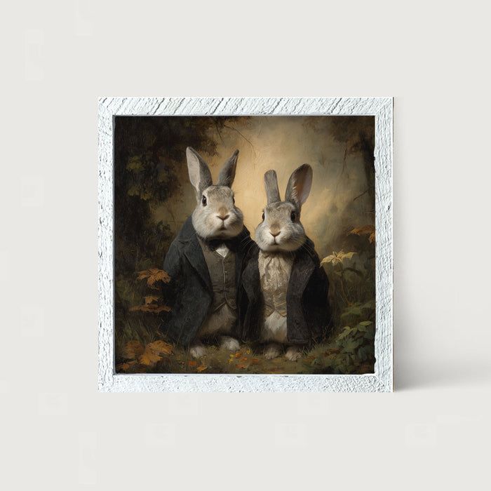 Bunnies Posing in Coats - Framed Art
