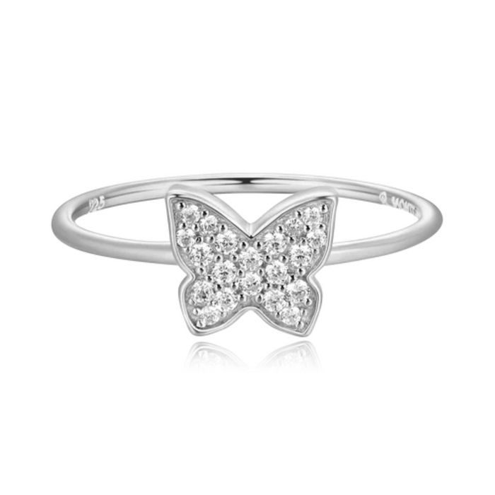 Sterling silver butterfly statement ring by M by Monte Luna featuring a detailed butterfly design on a sleek ring band