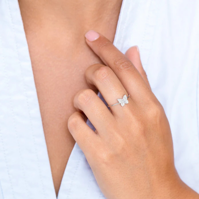 Sterling silver Butterfly Statement Ring by M by Monte Luna featuring an intricate butterfly design on a stylish ring.
