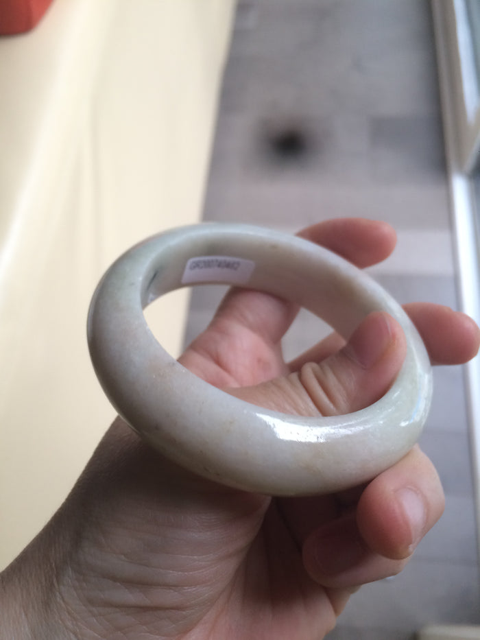 Certified 100% natural 55.8mm beige/green/pink chubby jadeite jade bangle W64-0462