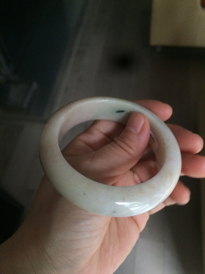 Certified 100% natural 55.8mm beige/green/pink chubby jadeite jade bangle W64-0462