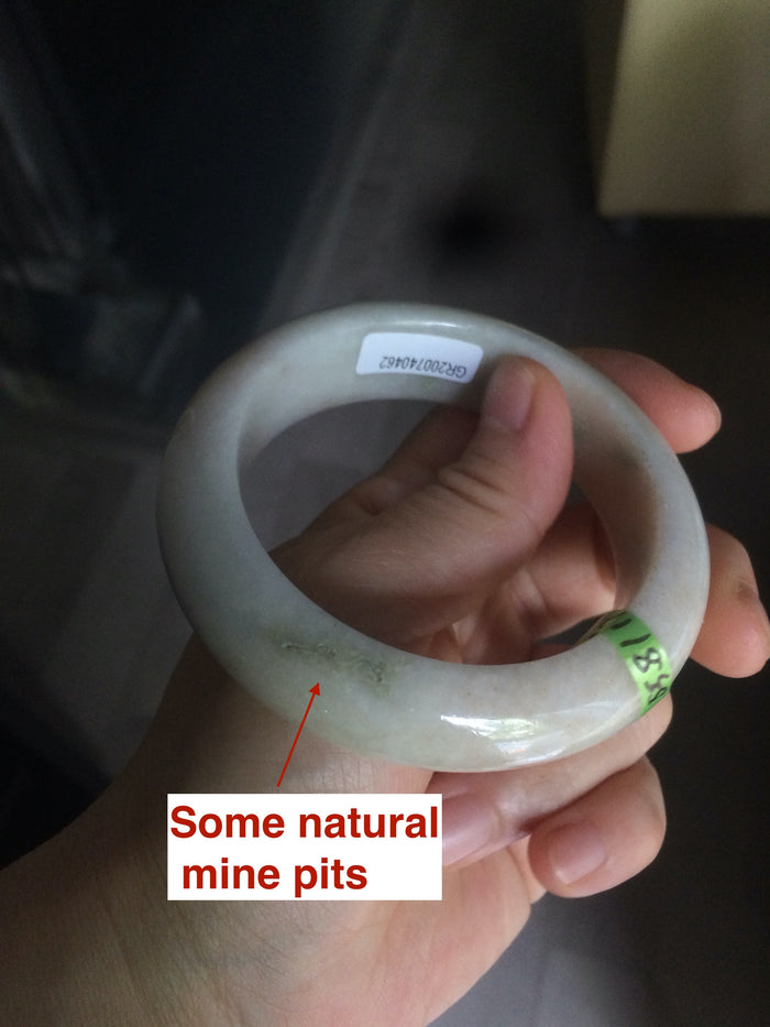 Certified 100% natural 55.8mm beige/green/pink chubby jadeite jade bangle W64-0462