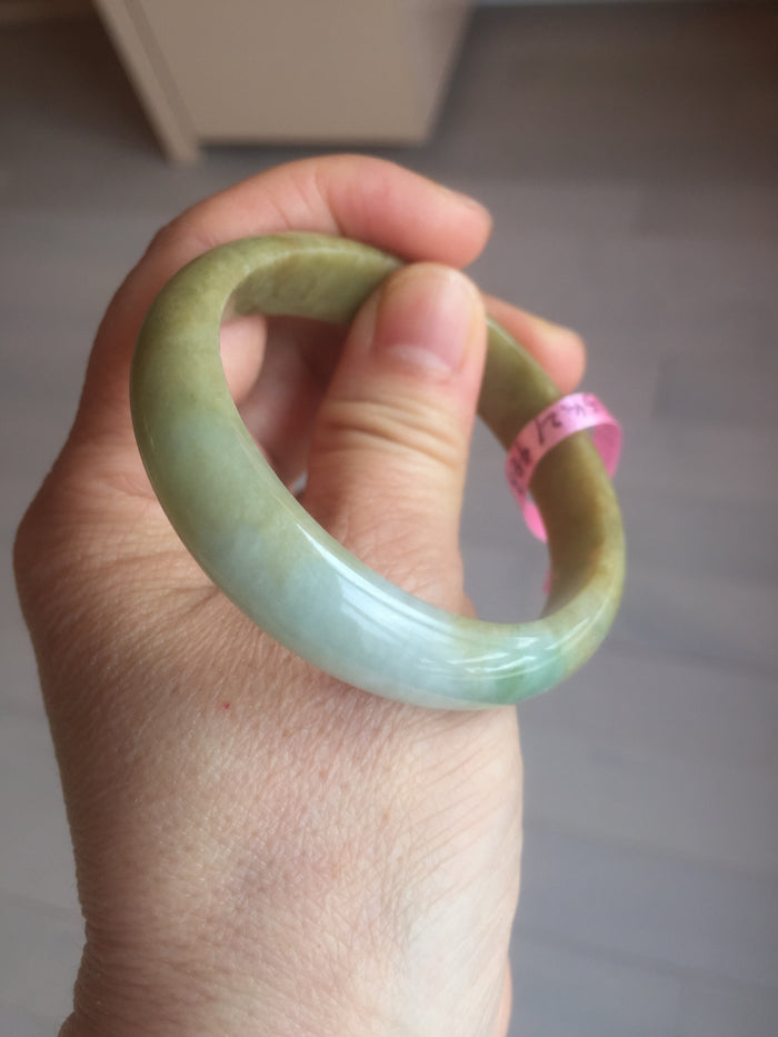 Certified 51.5 mm Type A 100% Natural green/yellow/brown oval Jadeite Jade bangle G67-7784