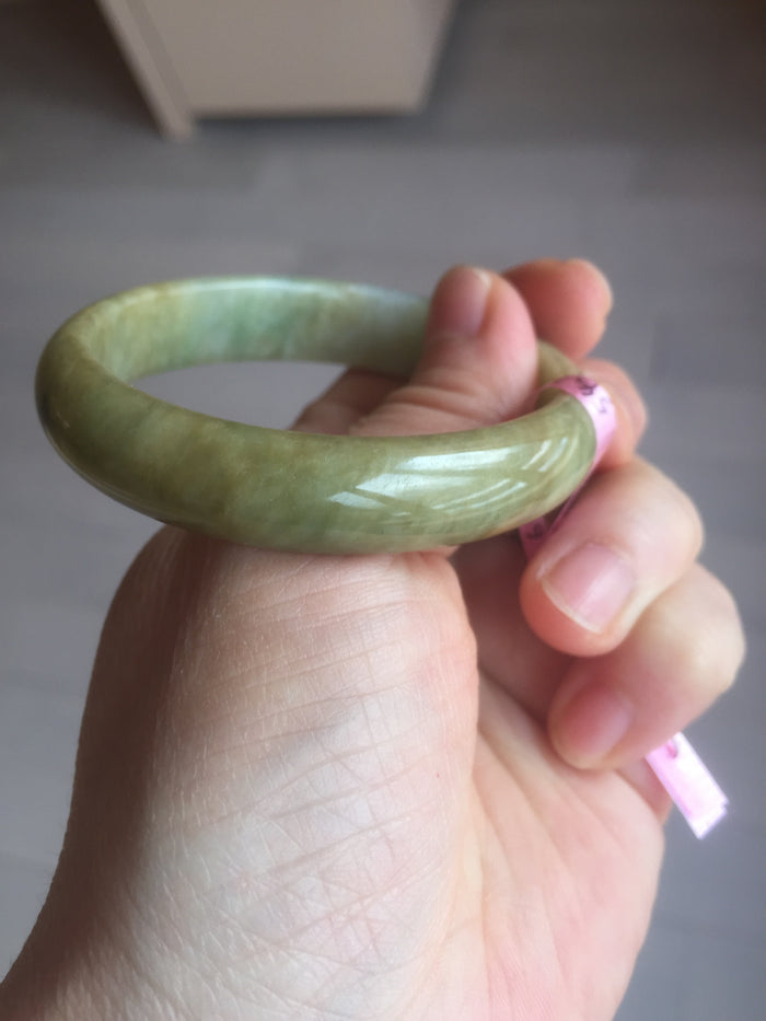 Certified 51.5 mm Type A 100% Natural green/yellow/brown oval Jadeite Jade bangle G67-7784