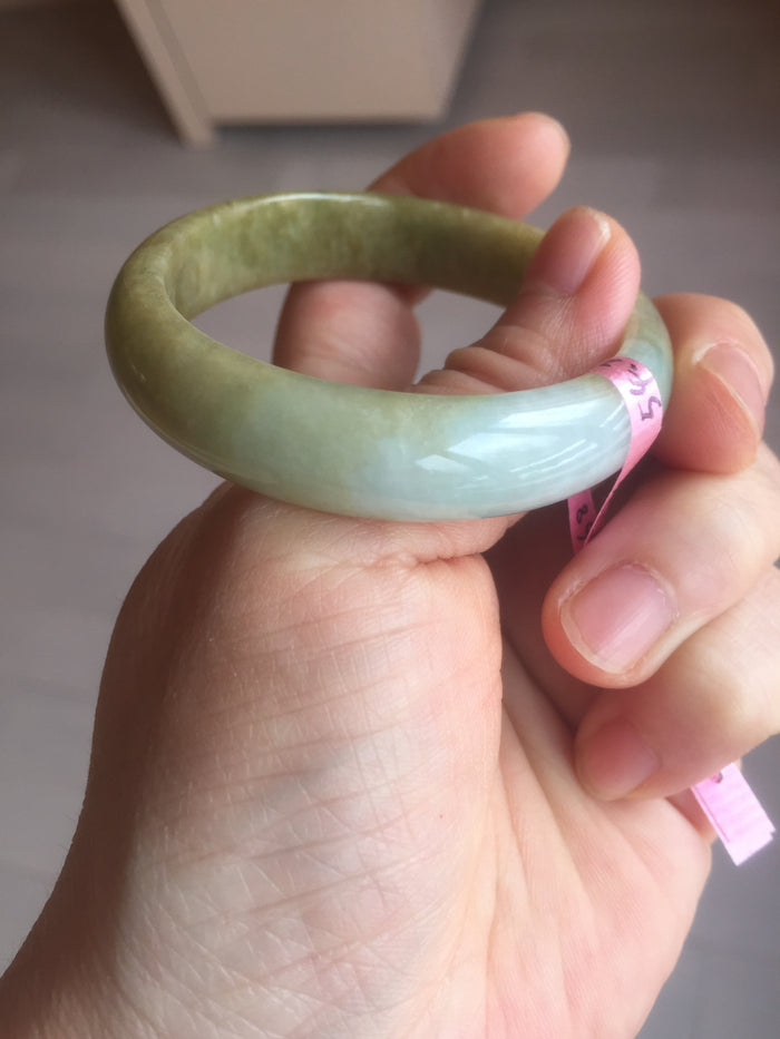 Certified 51.5 mm Type A 100% Natural green/yellow/brown oval Jadeite Jade bangle G67-7784