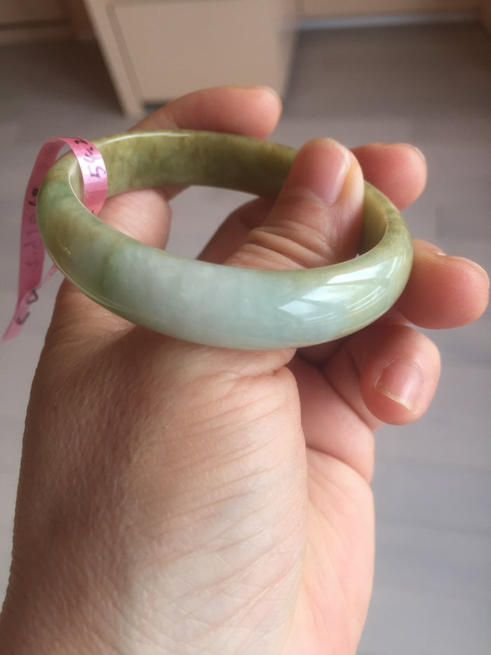 Certified 51.5 mm Type A 100% Natural green/yellow/brown oval Jadeite Jade bangle G67-7784