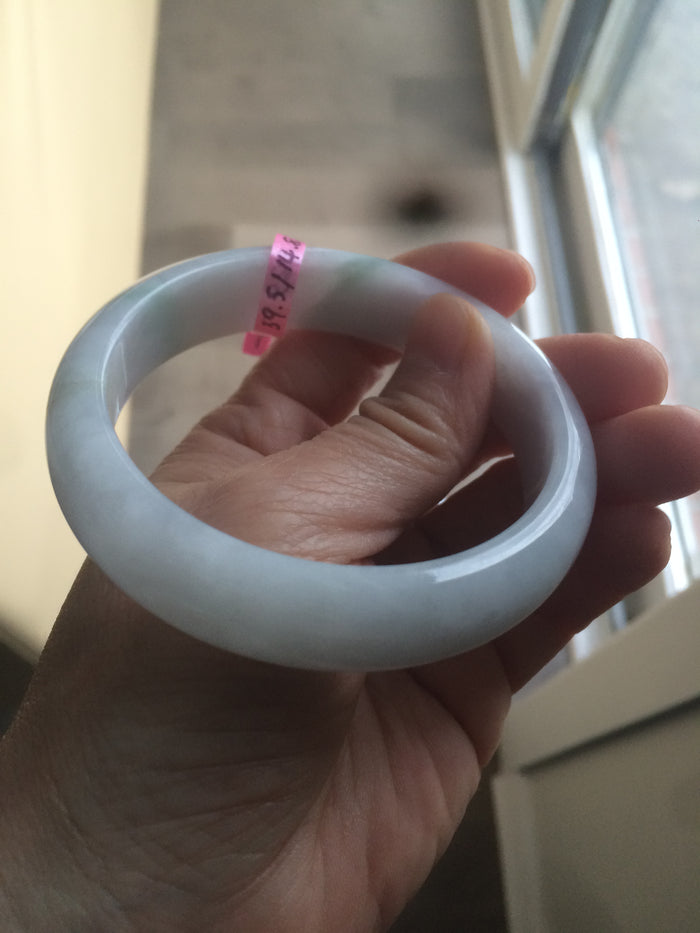 Certified Type A 100% Natural green/white Jadeite Jade bangle 59mm W5-7508