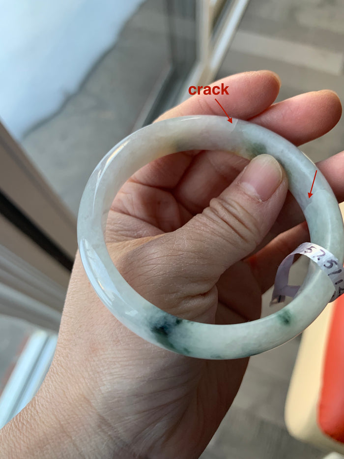 Certified Type A 100% Natural white/green flying flowers Jadeite Jade bangle 57mm  J70-6275