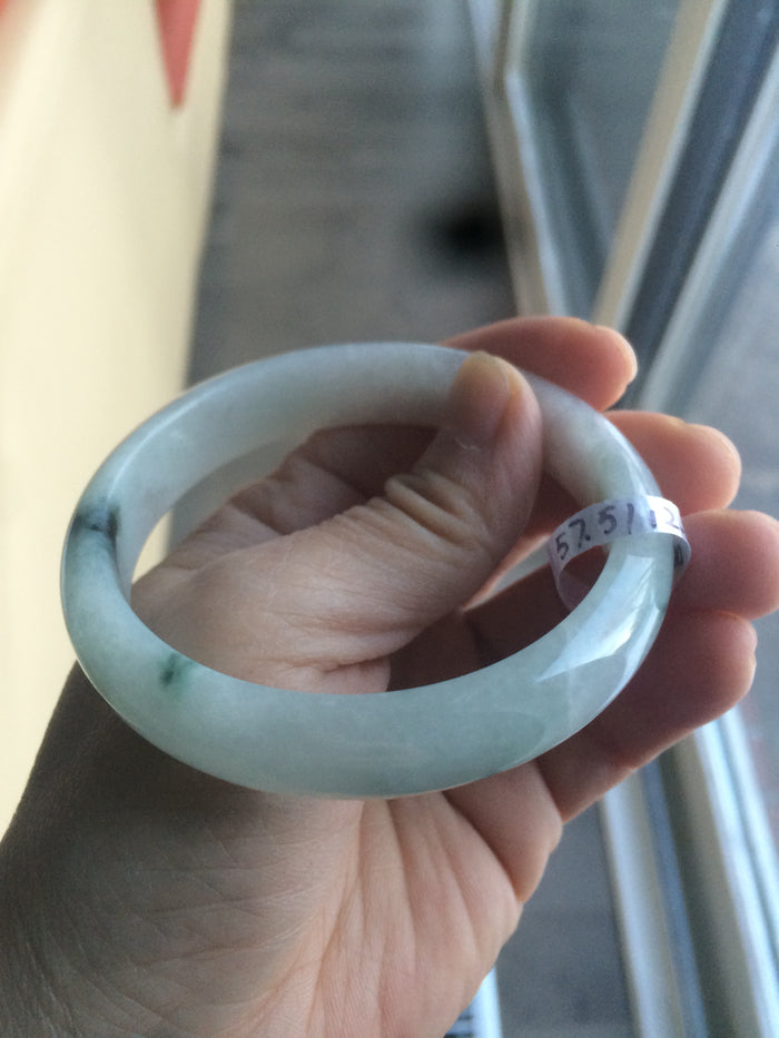 Certified Type A 100% Natural white/green flying flowers Jadeite Jade bangle 57mm  J70-6275