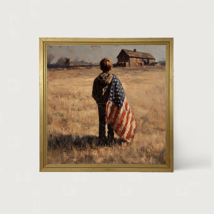 Child With Flag - Boy at Farm