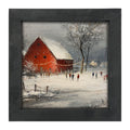 Children Skating at the Red Barn - Framed Art