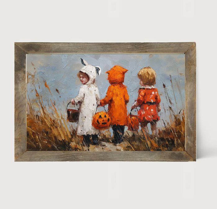 Children Trick or Treating in the Country - Framed Art