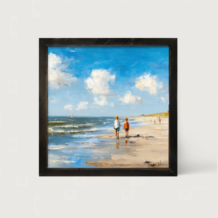 Children walking along the shore - Framed Art