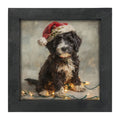 Christmas Lights with Furry Black and White Dog - Framed art