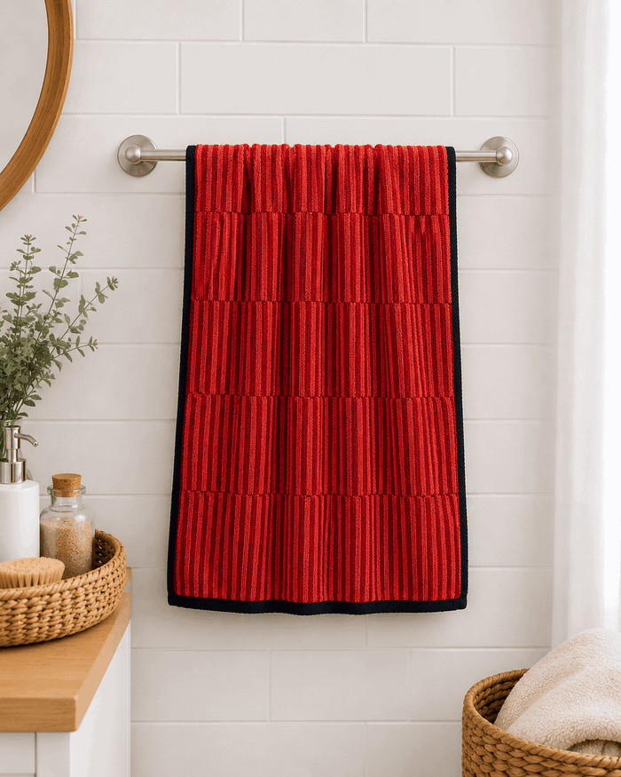 Classic Cotton Linear Bath Towel in Red - Nishat Creative Store