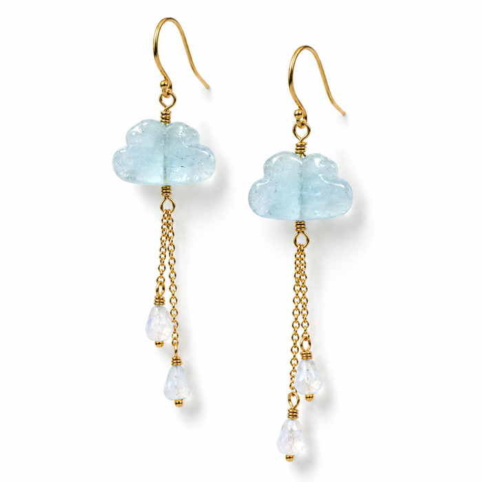 Luna Norte Cloud Nine gemstone drop earring with aquamarine stone and silver hook, elegant jewelry for special occasions.