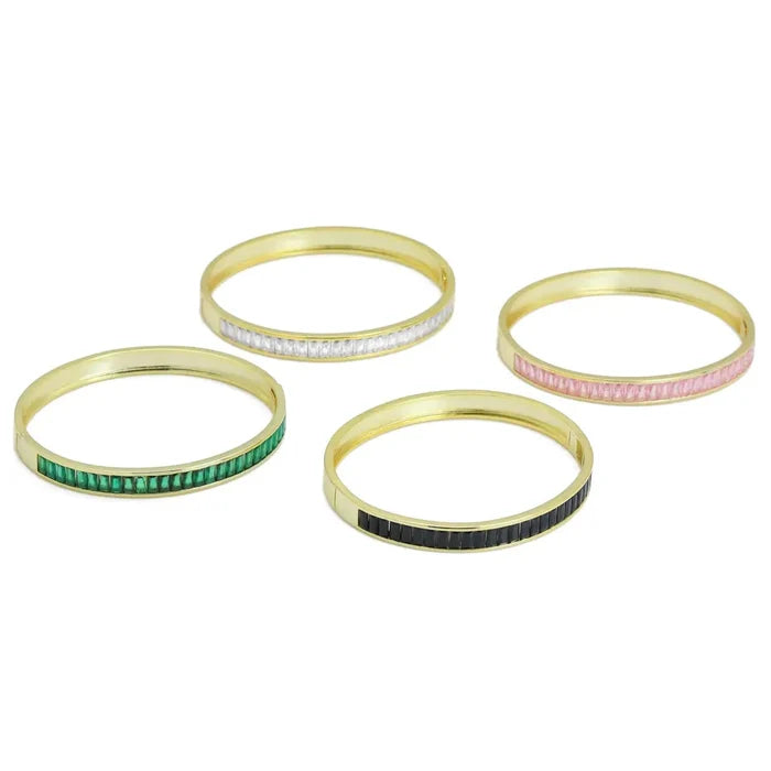 Colorful Baguette CZ Pave Bangle Bracelet, Gold-Filled