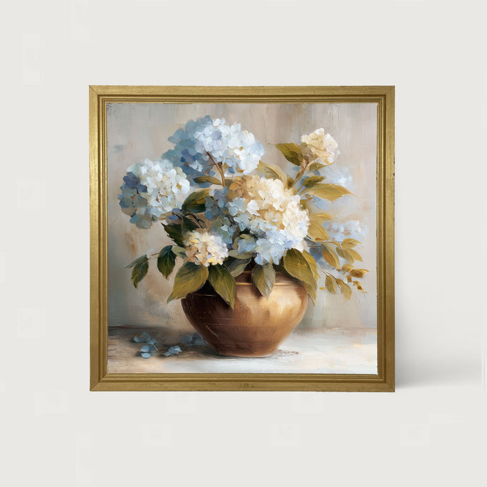 Copper Vase with Blue and White Hydrangeas - Framed Art