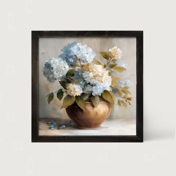 Copper Vase with Blue and White Hydrangeas - Framed Art