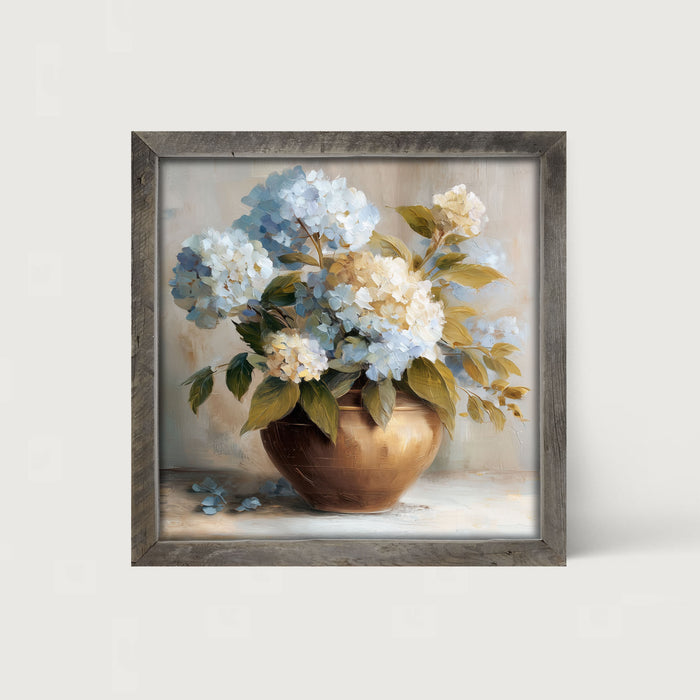 Copper Vase with Blue and White Hydrangeas - Framed Art
