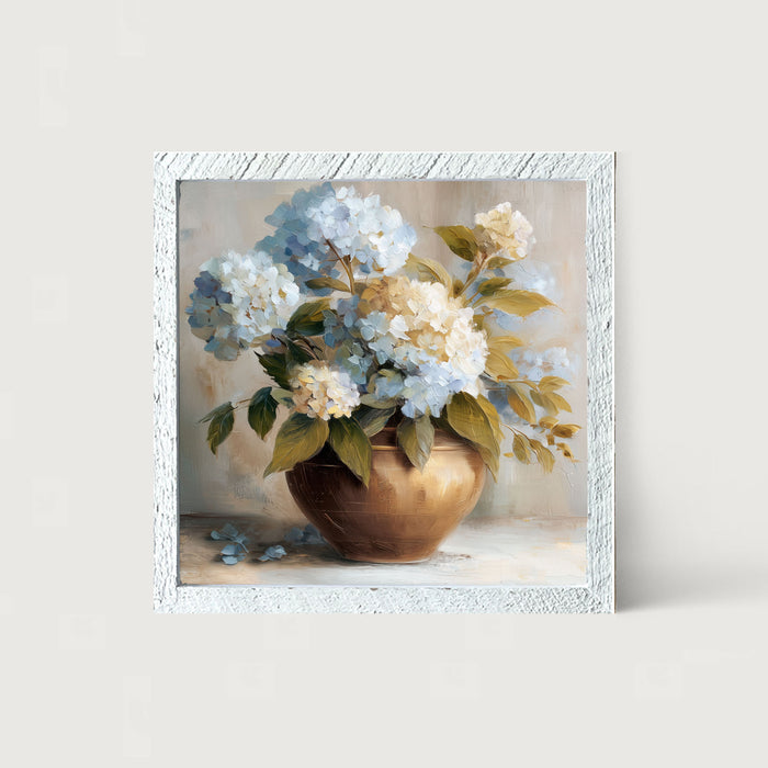 Copper Vase with Blue and White Hydrangeas - Framed Art