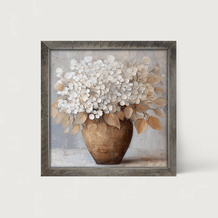Copper Vase with White Hydrangeas