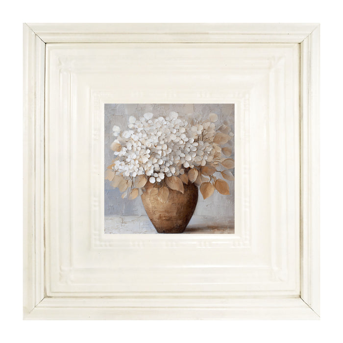 Copper Vase with White Hydrangeas