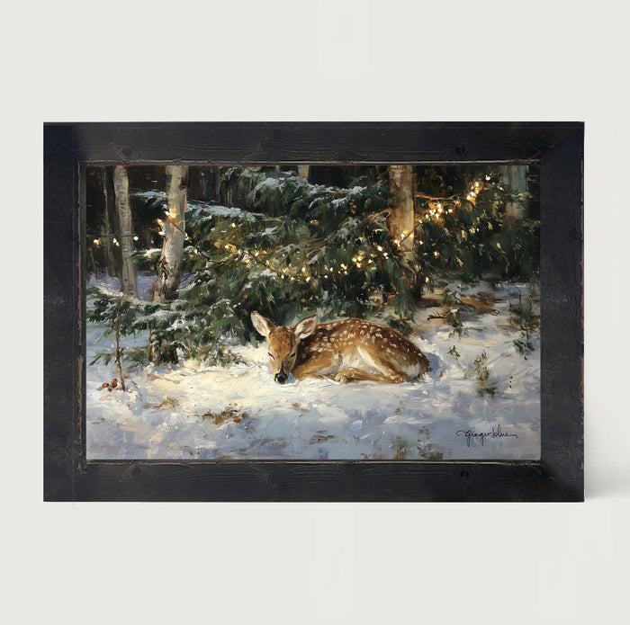 Deer Sleeping under Pine Tree - Framed Art