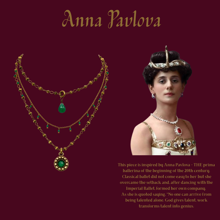 Delicate Triple Layered Pendant Drop Necklace on Beaded & Brass Rosary Chains