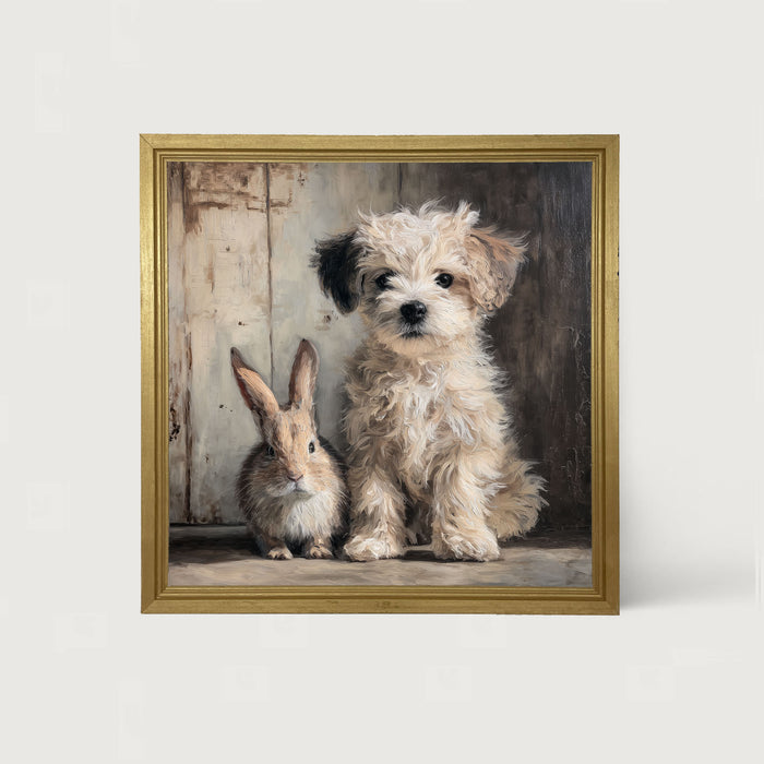Dog Posing with Bunny - Framed Art