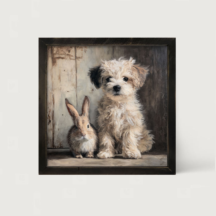 Dog Posing with Bunny - Framed Art
