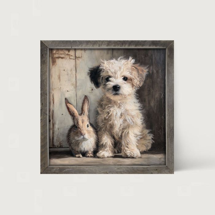 Dog Posing with Bunny - Framed Art