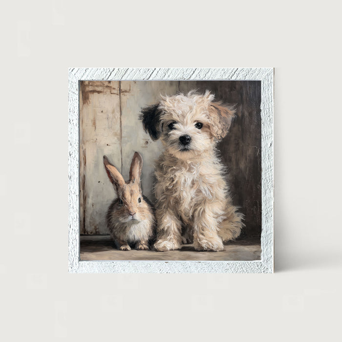 Dog Posing with Bunny - Framed Art