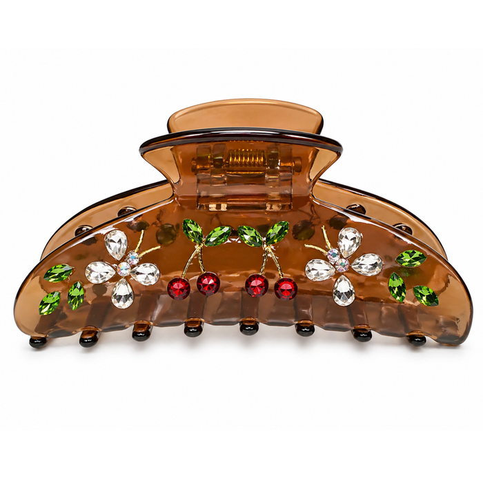 Private label Dolce Cherry Hair Claw hair clip with cherry design and dark brown color, perfect for styling hair accessories.