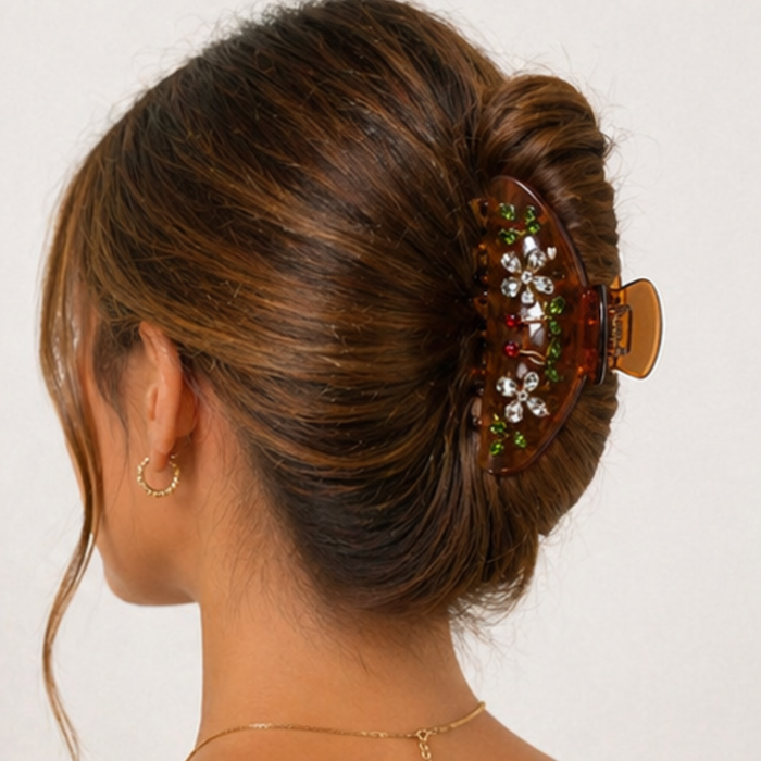 Private label Dolce Cherry Hair Claw clip with cherry design and dark brown color, perfect for securing hair style.