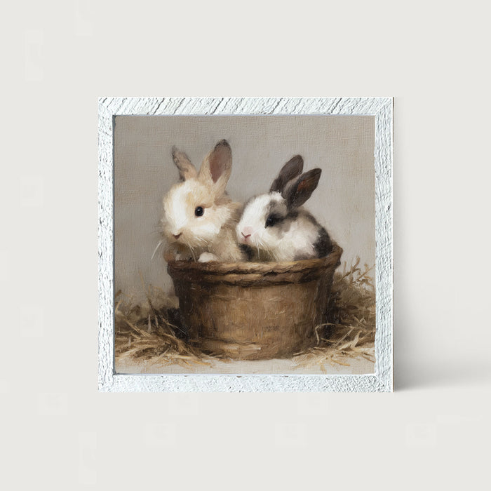 Easter Basket - Two Bunnies - Framed Art