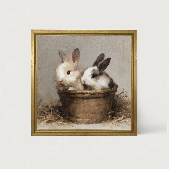 Easter Basket - Two Bunnies - Framed Art