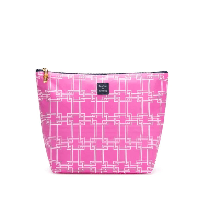 Bourban and Bamboo Essentials Bag, a stylish pouch in a neutral color with a zipper, perfect for organizing small items.