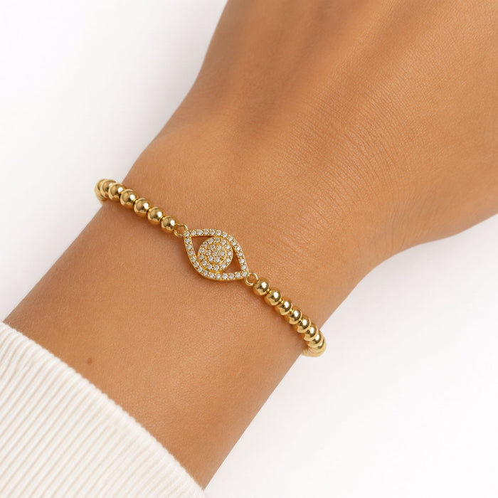 Evil Eye CZ Beaded Stretch Bracelet