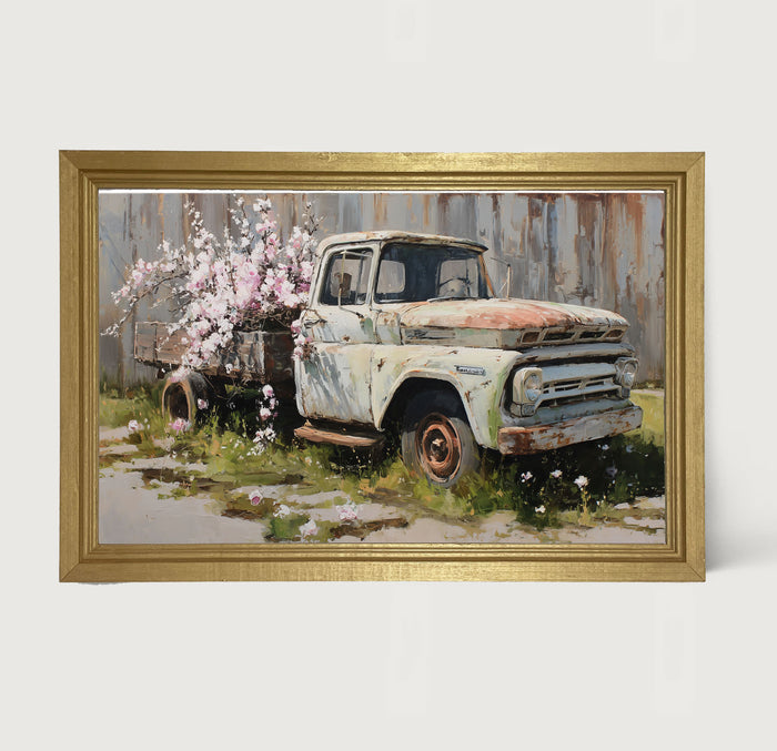 Farm Truck with Pink Flowers
